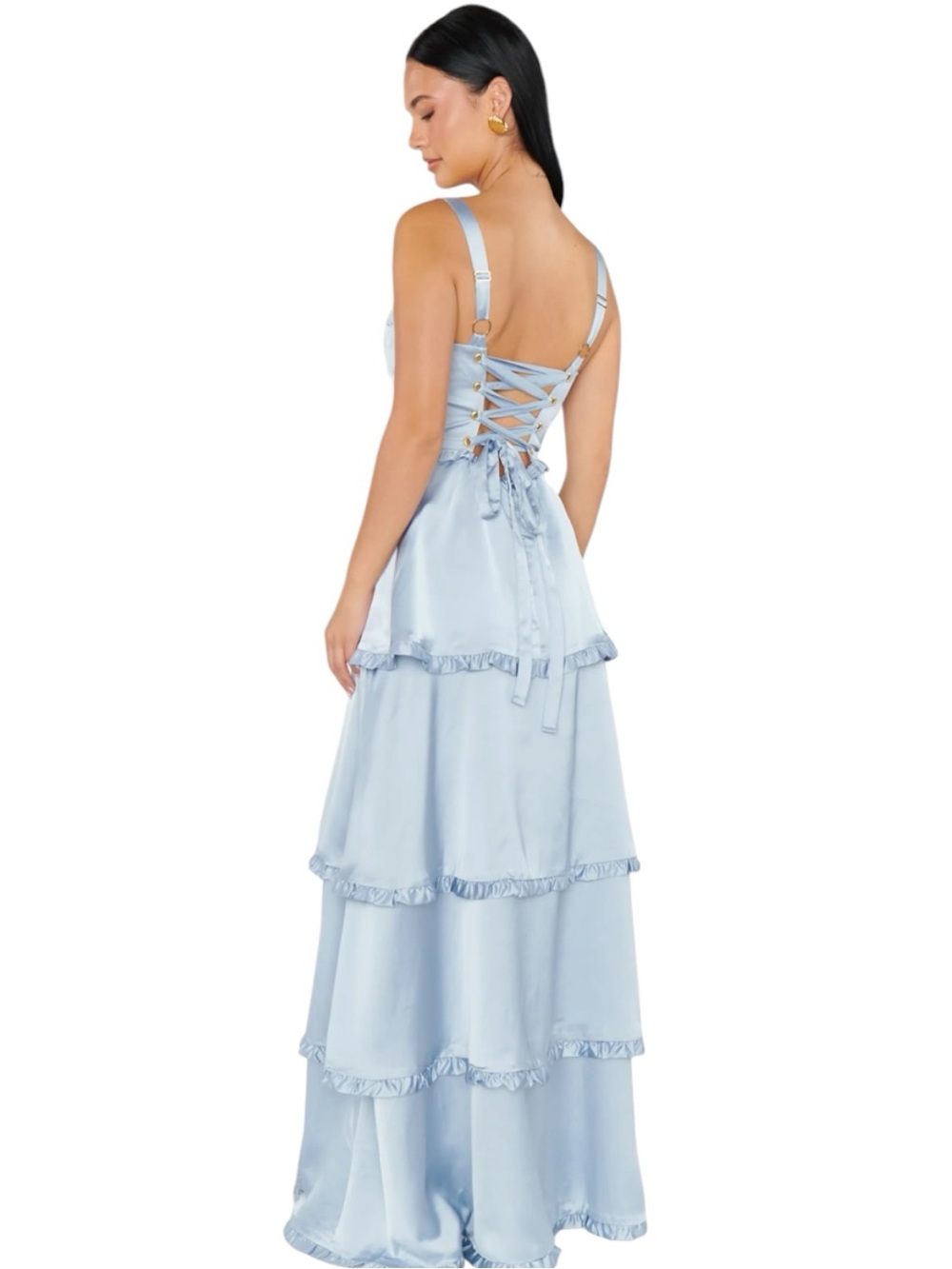 Show Me Your Mumu Lady Corset‎ Dress Womens XL Steel Blue Luxe Satin Self Lined
